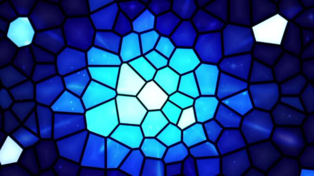 Digital loop animation of fractal crystal hexagon light blue pattern.