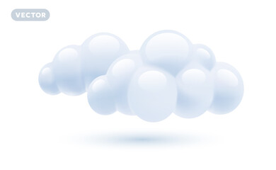 Vector weather illustration of shine fluffy cloud on white color background with shadow. 3d cartoon style design of mainly cloudy