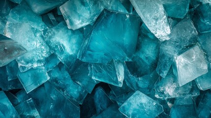 Obraz premium Abstract close-up of turquoise aquamarine stone with transparent and frosted surfaces, stone texture background