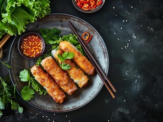 Nem Ran / Cha Gio. The most popular Vietnamese dishes. Fried spring rolls made with rice paper, filled with a mixture of ground meat, shrimp, vegetables, and noodles.