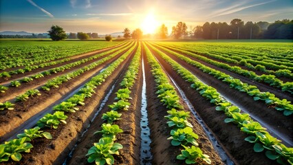 Obraz premium Sunlight Drenched Drip Irrigation Generative AI