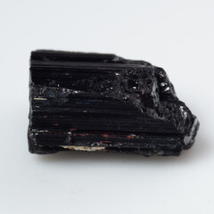 natural black tourmaline scherl on the white background