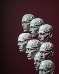 Obraz premium Row of human heads exposing brain structure, conceptual art