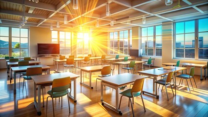 A Classroom of Knowledge: A Generative AI-Created Learning Environment Illuminated by a Sunbeam  AI generated