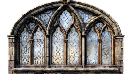 Obraz premium Gothic architectural window with intricate stained glass in late afternoon light