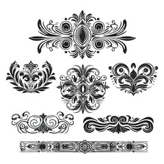 Adobe Illustrator Artwork  A collection of intricate black-and-white floral ornaments, featuring decorative motifs and elegant border designs. Ideal for invitations, logos, decorative artwork, and vin