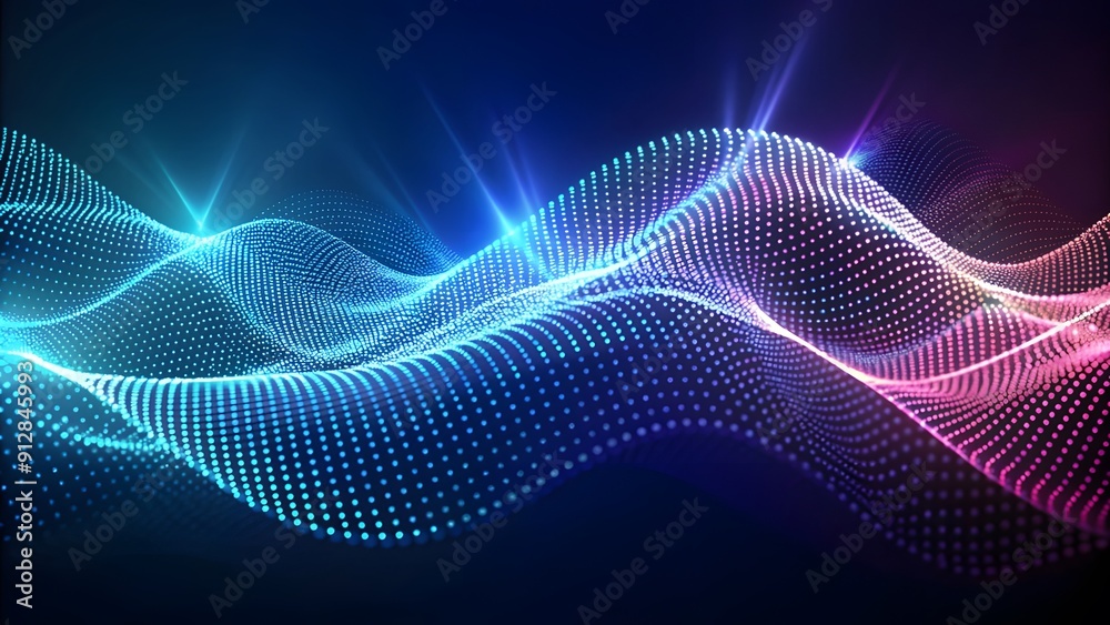 Poster Abstract digital wave of particles. Futuristic point wave. Technology Colorful Background