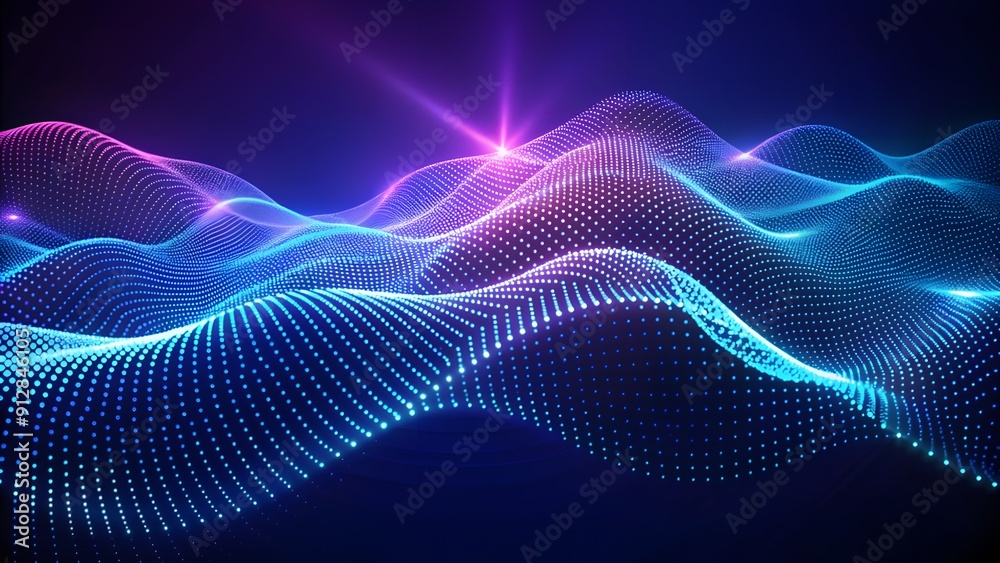 Poster Abstract digital wave of particles. Futuristic point wave. Technology Colorful Background