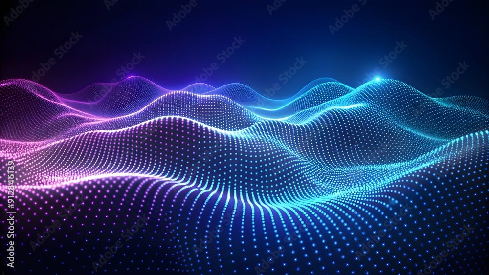 Poster Abstract digital wave of particles. Futuristic point wave. Technology Colorful Background