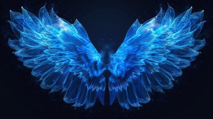 Dazzling blue angel wings displaying ethereal beauty against a dark background