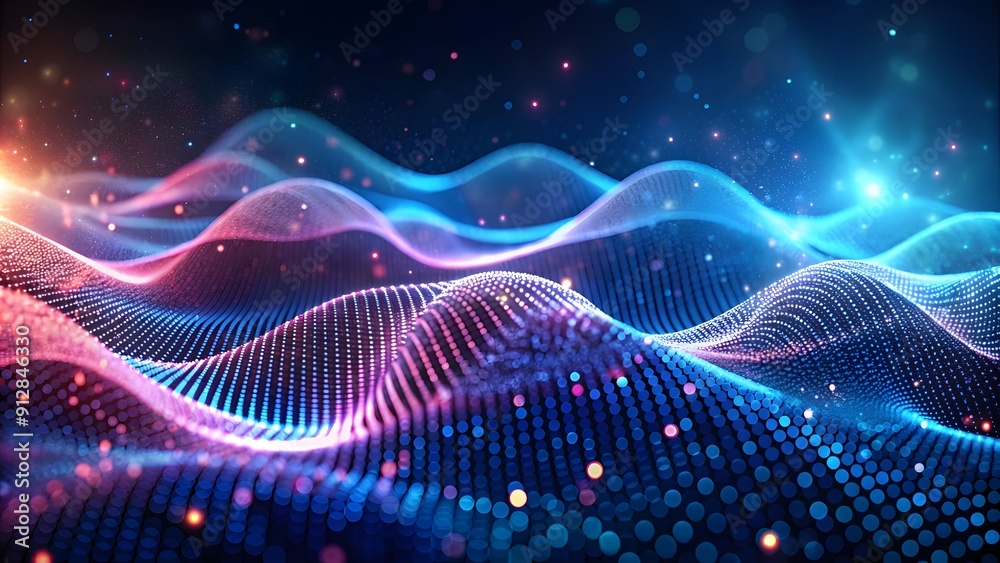Poster Abstract digital wave of particles. Futuristic point wave. Technology Colorful Background