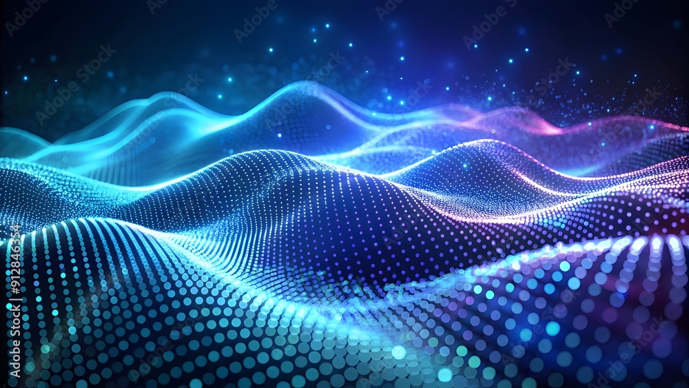 Poster Abstract digital wave of particles. Futuristic point wave. Technology Colorful Background