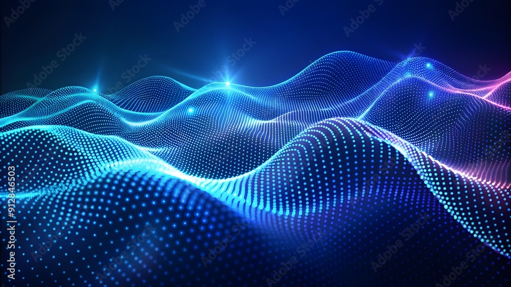 Poster Abstract digital wave of particles. Futuristic point wave. Technology Colorful Background