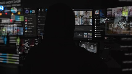 
Anonymous Hooded Person Working on Computer. Dark Room With Devices Playing Several Internet Videos. Social Media, Program Code Interface Fingerprint Access. Artificial Intelligence, AR.
 - Powered by Adobe