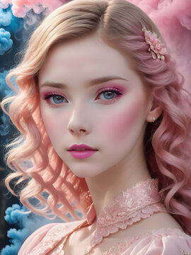 Close-up Portrait of a young beautiful women with pink Make-up