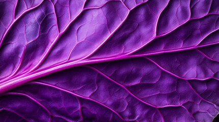 Obraz premium Closeup of a red cabbage leaf displaying its deep purple color and intricate veining patterns 