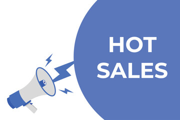 hot sales button, banner, label, template for website. hot sales text with colorful megaphone icon
