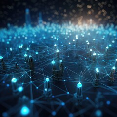 Obraz premium AI-inspired tech network with bright nodes, futuristic background