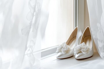 Obraz premium Romantic Elegance: Bridal Shoes by the Window