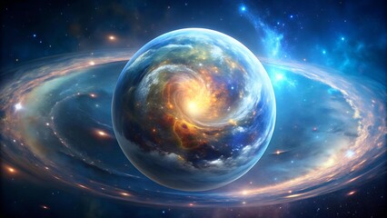 Obraz premium A swirling, ethereal sphere, a celestial tapestry of vibrant nebulas and shimmering stardust. Generative AI