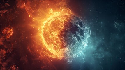 Fototapeta premium Solar and lunar elements collide in cosmic harmony