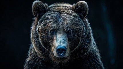 Fototapeta premium Close-up of a grizzly bear in the forest during dusk