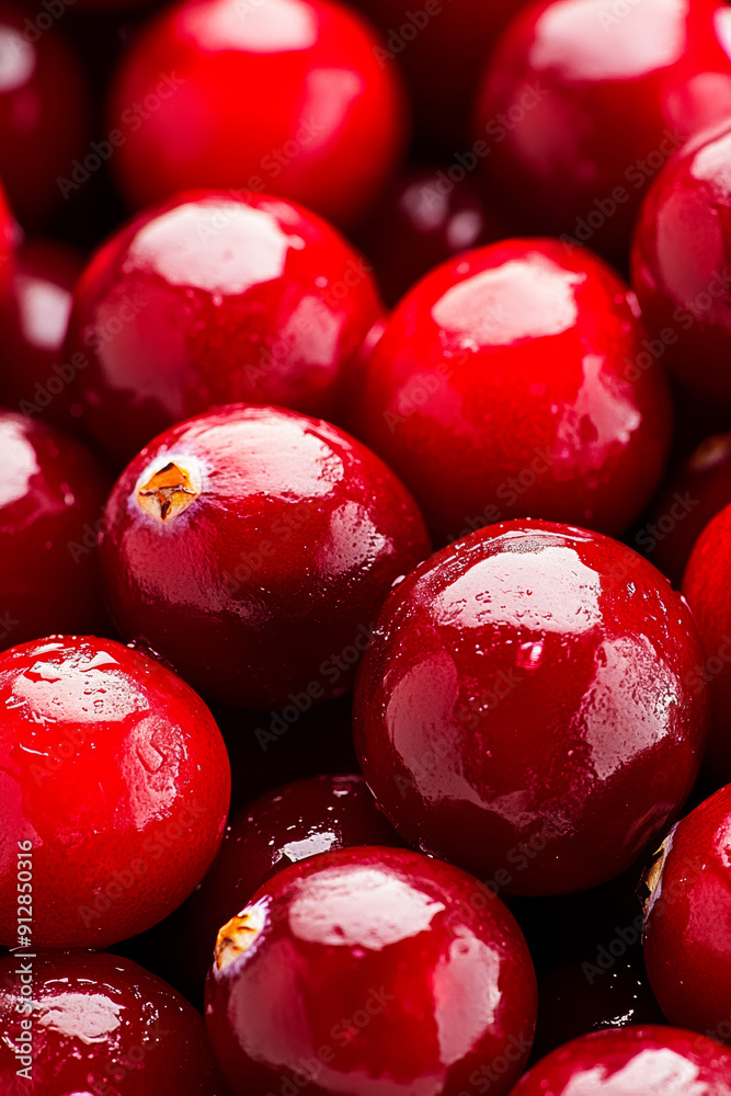 Wall mural macro shot of the texture of a cranberrys skin highlighting the bright red surface with subtle dimpl