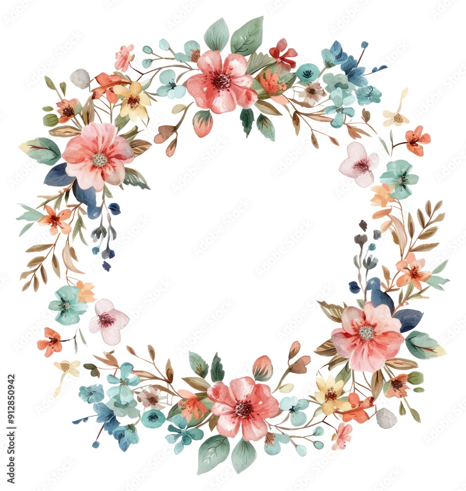 Wall mural png floral wreath watercolor illustration