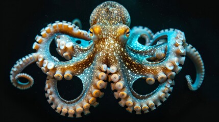 Obraz premium Colorful octopus swimming gracefully in deep ocean waters