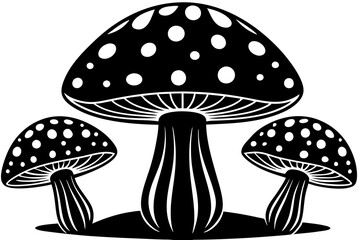 large spotted mushroom Black and white silhouette illustration