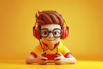 3D carton of E-Sport gamer, streamer young man playing online game at home. Lifestyle, hobby and game concept