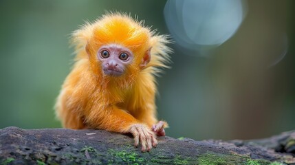 Naklejka premium Golden monkey observing its surroundings in a dense forest at dusk