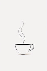 Minimalist illustration of a single steaming coffee cup with simple, clean lines and a neutral background.