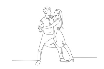 Salsa dancing couple. Latin america concept one-line drawing