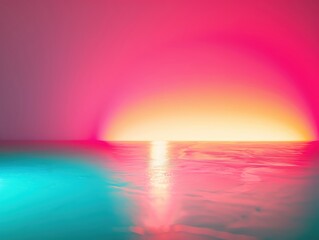 Obraz premium A stunning sunset reflecting vibrant pink and orange hues over a tranquil ocean, creating a serene and picturesque scene.