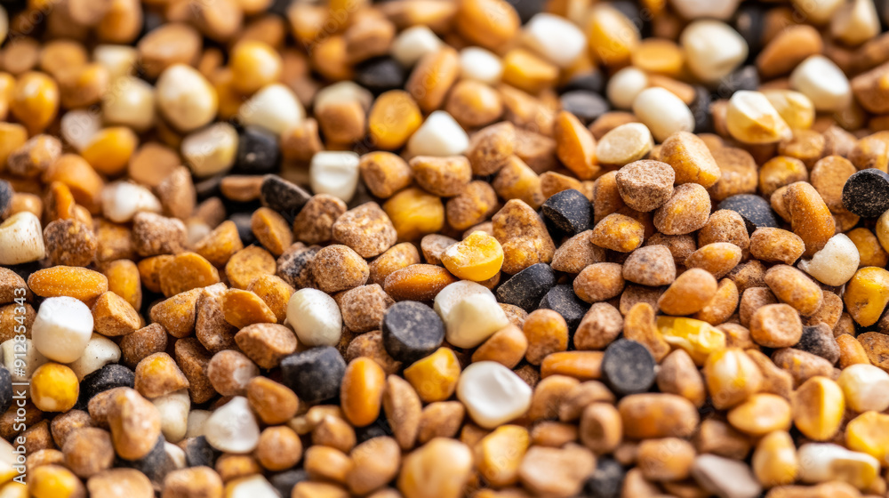 Wall mural Macro shot of the texture of pig feed highlighting the coarse mix of grains pellets and ground corn 