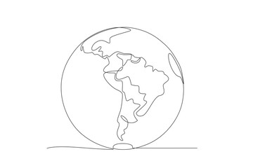 Earth with latin america map. Latin america concept one-line drawing