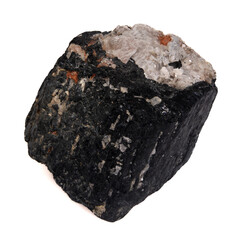natural black tourmaline scherl on the white background