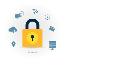 Lock sign on white background, cyber security, internet privacy, copy space for text