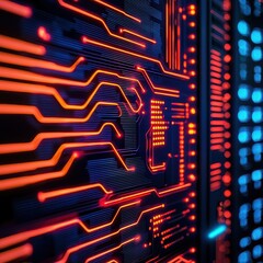 Automated ledger, blockchain integration, neon holograms