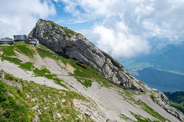Mt Pilatus cogwheel trail goes up the mountain in Switzerland