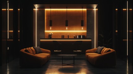 Atmospheric dark room with elegant lighting and a refined aesthetic, creating a perfect backdrop for adding copy or visual content