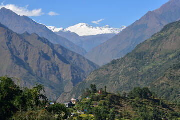 Naklejka premium Hiking in Mustang around Muktinath and Tibet on the Himalayan Mountain side of Nepal
