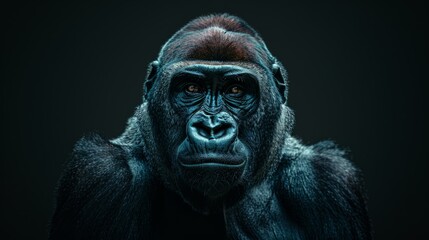 Fototapeta premium Majestic gorilla gazing intently in studio lighting at dusk