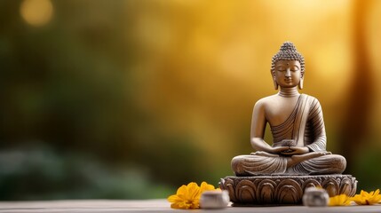 A buddha sits in in Vesak buddha Purnima day.