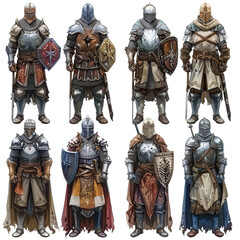 Set of knights isolated Isolated on Transparent or White Background, PNG