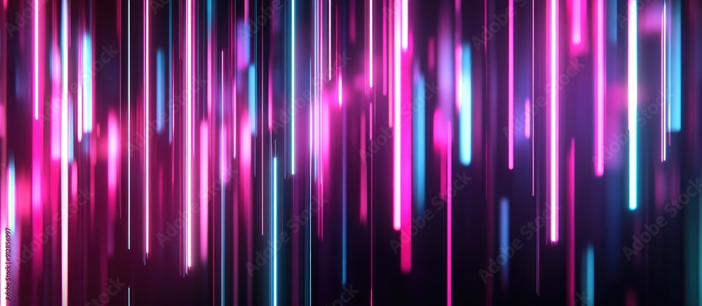 Wall mural vertical neon lines with vibrant flashing effects on a dark background dynamic electric flash visual