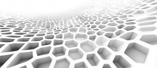 Fototapeta premium Geometric grid pattern featuring a white hexagon in perspective Contemporary background design with technological lines and light gray gradient