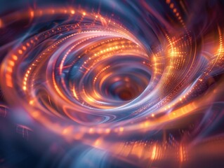 Obraz premium A vibrant abstract swirl with glowing lights, creating a mesmerizing effect of motion and depth in a digital background.