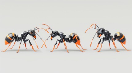 Fototapeta premium Realistic 3d model of black and orange ants on a neutral background